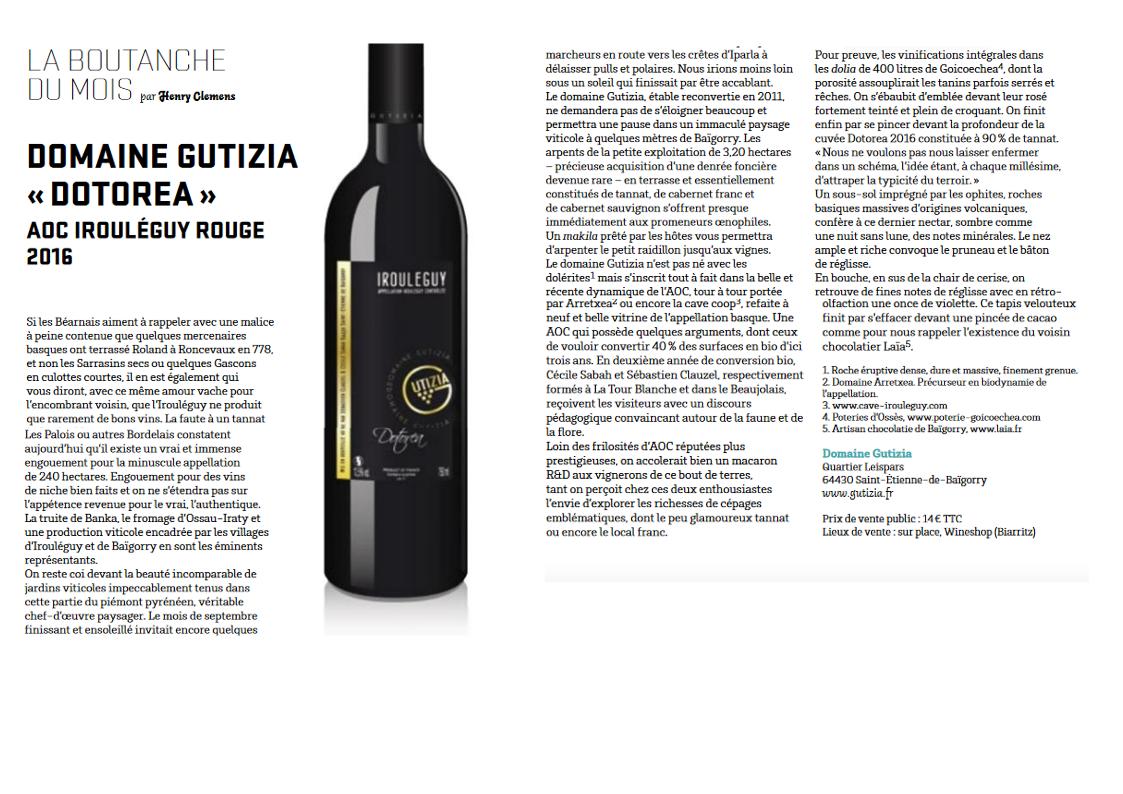 article de presse domaine gutizia AOC Irouleguy rouge